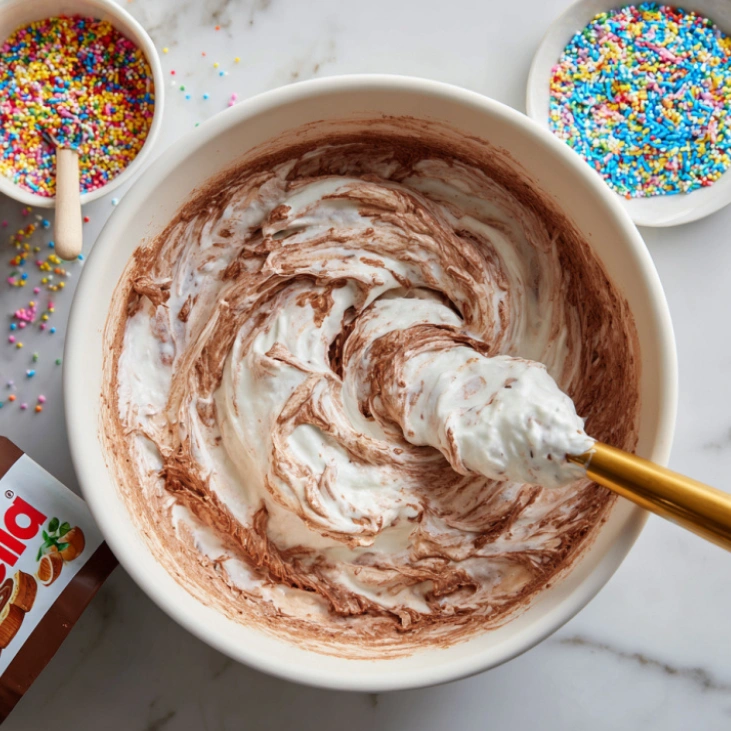 Folding cocoa and Nutella into Chocolate Dunkaroo Dip