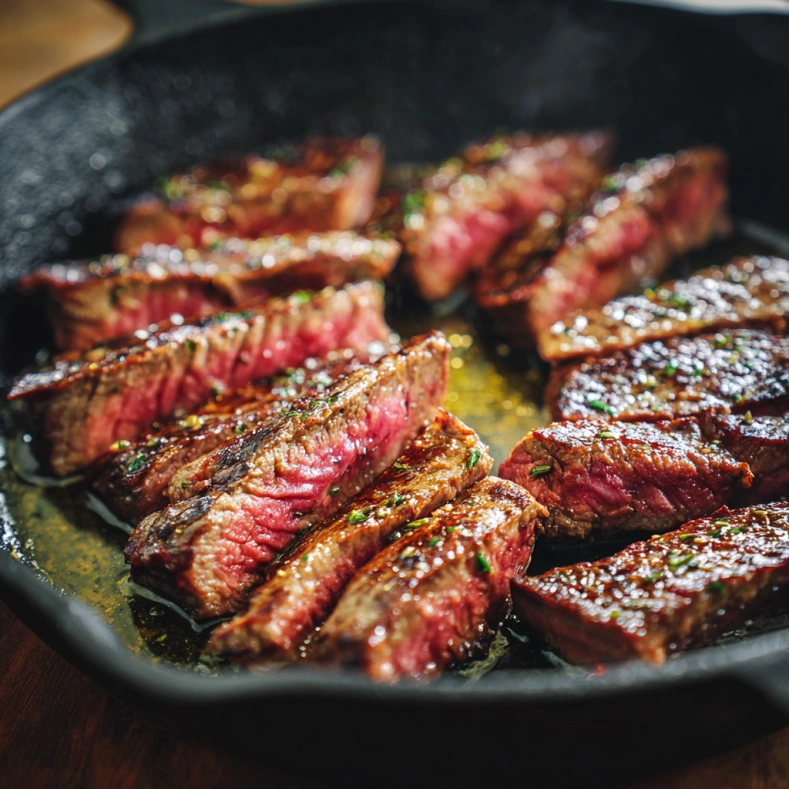 Cooking steak slices for Philly Cheesesteak Rice Bowl